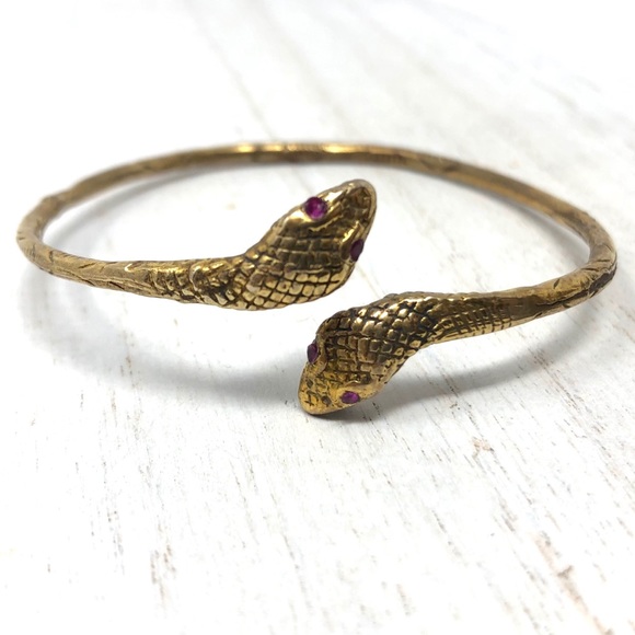 Sterling silver serpent wrap bracelet with ruby eyes